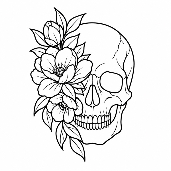 Outline floral skull stencil example